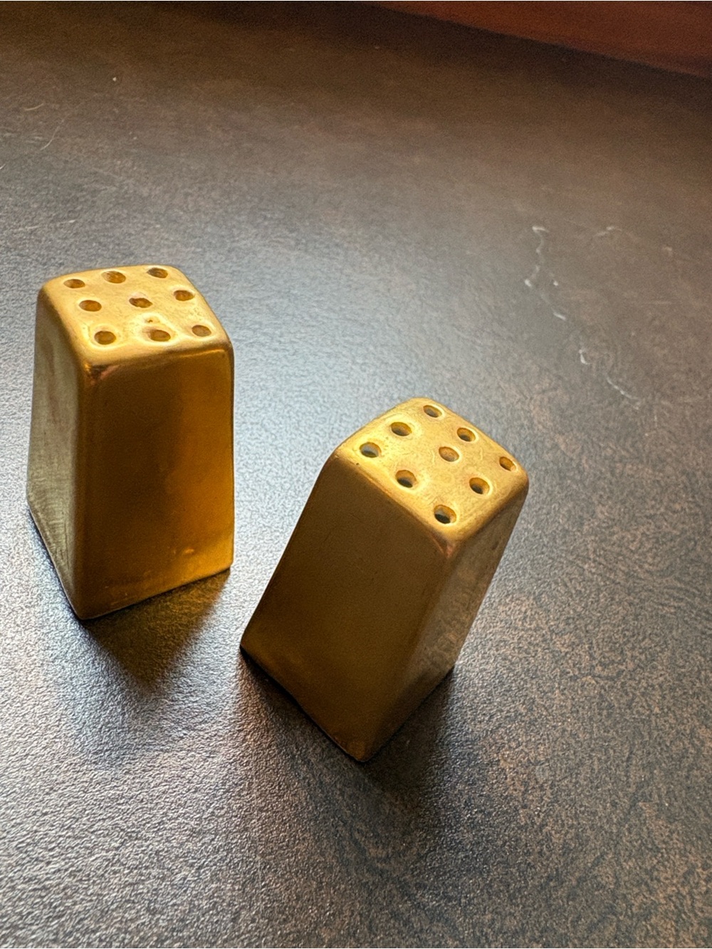 Hollywood Regency ~ Vintage Mini 1.75” Gold Salt & Pepper Shakers